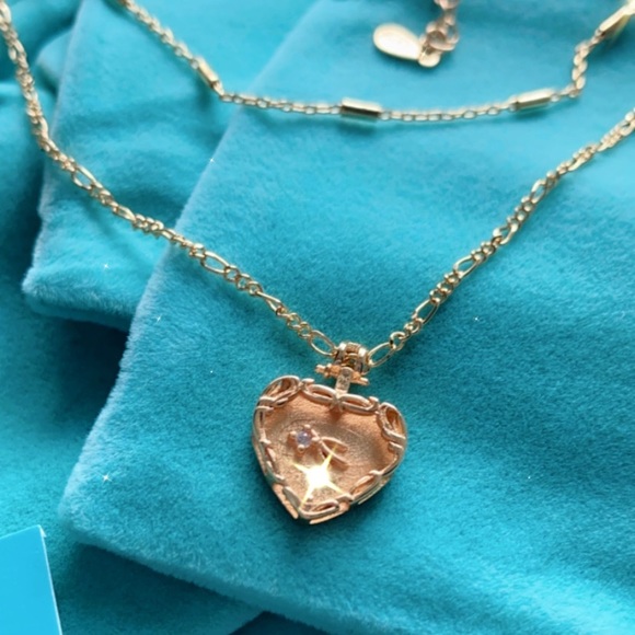 Vermeil Double layered heart charm gold necklace silver - Picture 8 of 9